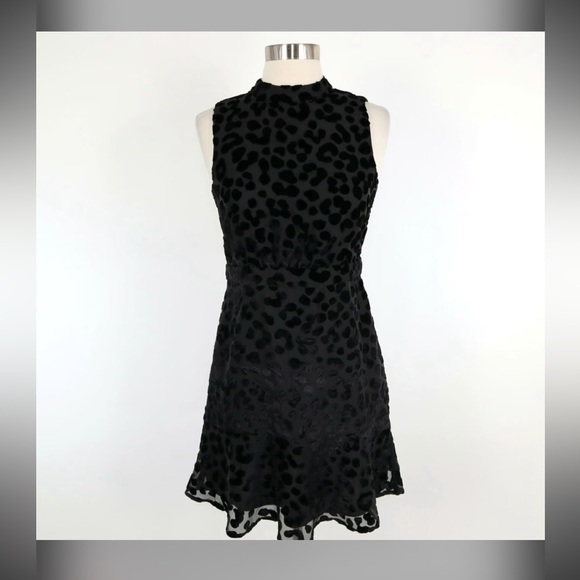 Ann Taylor Womens 6 Black Cheetah Velvet Mock Neck Party Sheath Dress Sleeveless - Picture 2 of 11